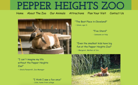 Pepper Heights Zoo webpage